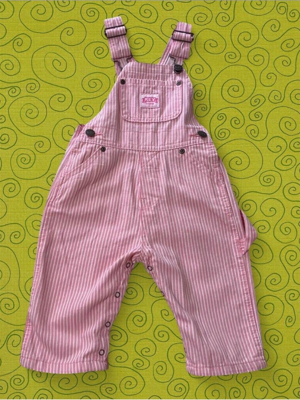 KEY Pink Striped Kids Overalls with Adjustable Straps